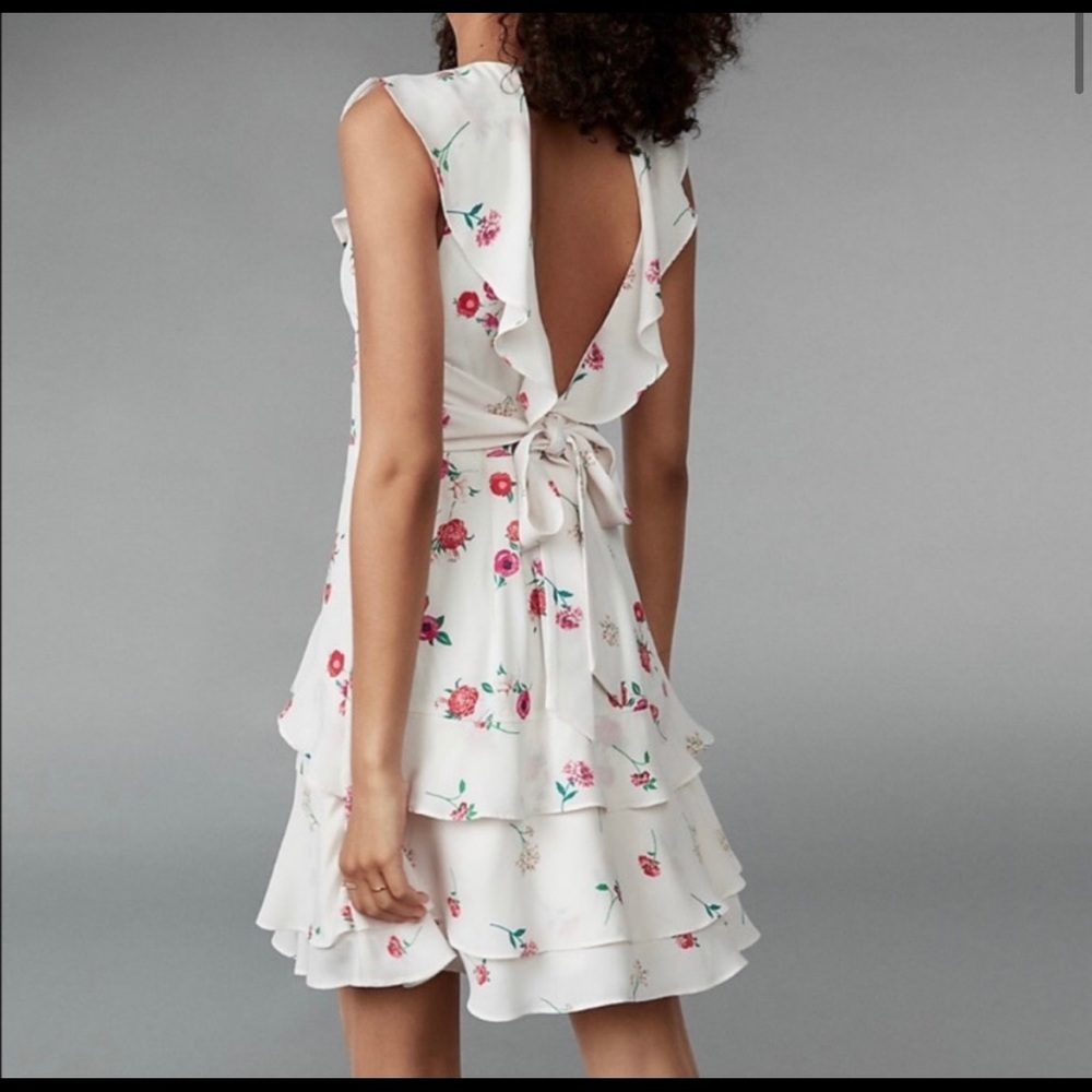 Express Floral White Ruffle Dress